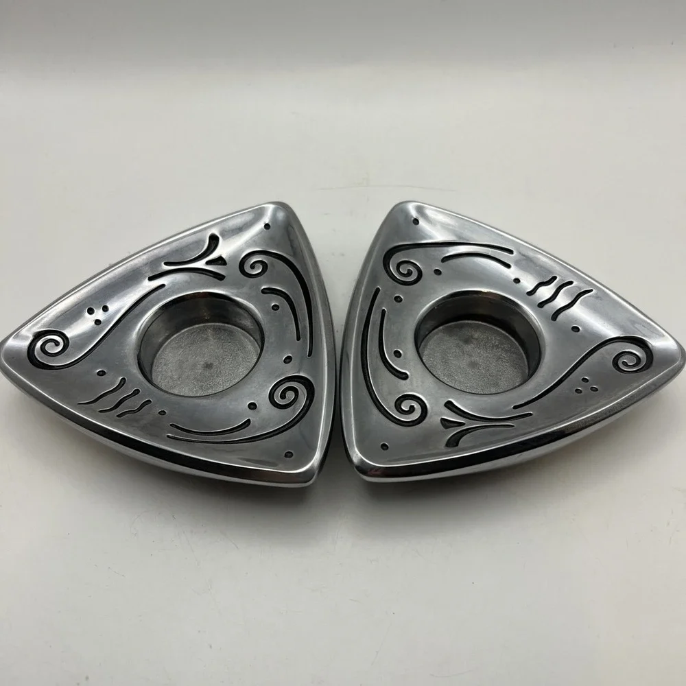Lenox Candle Holders Votive Tealight Silver Triangle Decor 5.4